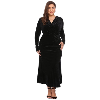 Black Plus Size V-Neck Long Sleeve Draped Split Velvet Slim Maxi Dress, Multicolor
Black Plus Size V-Neck Long Sleeve Draped Split Velvet Slim Maxi Dress, Multicolor