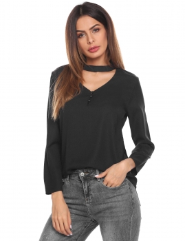 Black Women Round Neck Long Sleeve Half Button Up Front Hole Chiffon Blouse Tops, Multicolor
Black Women Round Neck Long Sleeve Half Button Up Front Hole Chiffon Blouse Tops, Multicolor