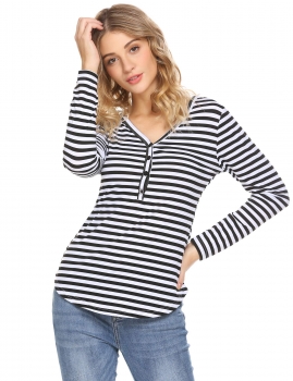 Black Women V-Neck Long Sleeve Button Front Striped Slim Fit Casual T-Shirt Top, Multicolor
Black Women V-Neck Long Sleeve Button Front Striped Slim Fit Casual T-Shirt Top, Multicolor