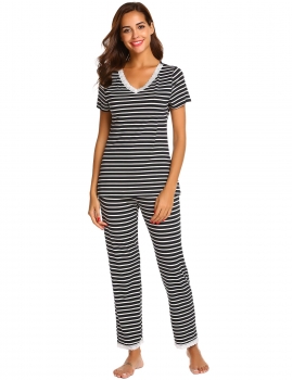 Black Women Casual Lace Trim Short Sleeve Striped Tops Full Length Pants Pajama Set, Multicolor
Black Women Casual Lace Trim Short Sleeve Striped Tops Full Length Pants Pajama Set, Multicolor
