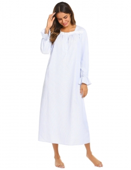 Light blue Women Casual Victorian Style Stripe Robe Loungewear Sleepwear, Multicolor