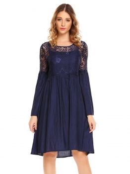 Navy blue Women O-Neck Long Sleeve Lace Patchwork Draped Going Out Dress, Multicolor
Navy blue Women O-Neck Long Sleeve Lace Patchwork Draped Going Out Dress, Multicolor