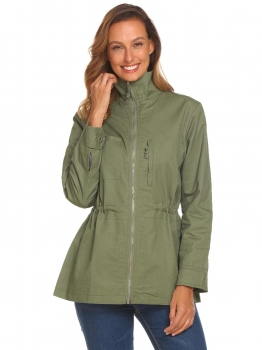Army green Women Casual Stand Neck Long Sleeve Zipper Lightweight Jacket, Multicolor
Army green Women Casual Stand Neck Long Sleeve Zipper Lightweight Jacket, Multicolor