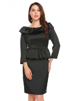 Black Boat Neck Backless Long Sleeve Ruffles Slim Fit Satin Peplum Dress, Multicolor
Black Boat Neck Backless Long Sleeve Ruffles Slim Fit Satin Peplum Dress, Multicolor