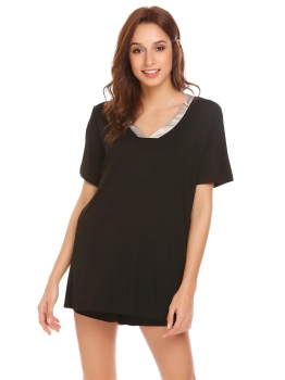 Black Women V-Neck Sleepwear Viscose Short Sleeve Pajama Set Pj Shorts, Multicolor
Black Women V-Neck Sleepwear Viscose Short Sleeve Pajama Set Pj Shorts, Multicolor