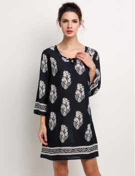 Navy blue Vintage Style Women Loose O-Neck 3"4 Sleeve Print Summer Beach Casual Dresses, Multicolor
Navy blue Vintage Style Women Loose O-Neck 3"4 Sleeve Print Summer Beach Casual Dresses, Multicolor