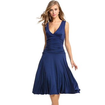 Meaneor Blue Women Sleeveless Stretch V-Neck Draped Calf Length Pleated Party Dresses, Multicolor
Meaneor Blue Women Sleeveless Stretch V-Neck Draped Calf Length Pleated Party Dresses, Multicolor