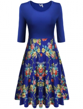 Meaneor Blue Women Medium Sleeve Pleated Floral Print Large Swing Slim Casual Dresses, Multicolor
Meaneor Blue Women Medium Sleeve Pleated Floral Print Large Swing Slim Casual Dresses, Multicolor