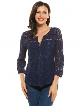 NavyBlue Casual V-Neck 3"4 Sleeve Floral Lace Button Blouse Tops, Multicolor
NavyBlue Casual V-Neck 3"4 Sleeve Floral Lace Button Blouse Tops, Multicolor