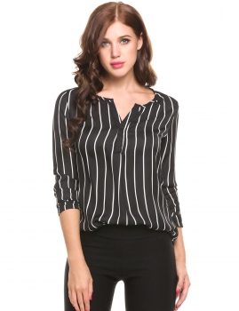 Black Long Sleeve Asymmetrical Hem Striped Pullover Semi-Sheer V-Neck Chiffon Blouse, Multicolor
Black Long Sleeve Asymmetrical Hem Striped Pullover Semi-Sheer V-Neck Chiffon Blouse, Multicolor
