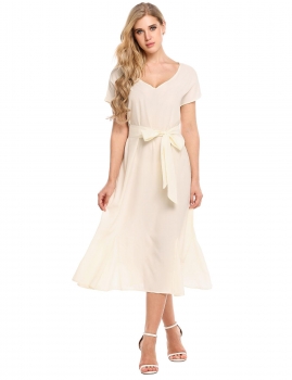 Beige Women Elegant Loose V-Neck Short Sleeve Solid Party A-Line Dress with Belt, Multicolor
Beige Women Elegant Loose V-Neck Short Sleeve Solid Party A-Line Dress with Belt, Multicolor