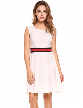 White O-Neck Sleeveless Patchwork A-Line Pleated Hem Tunic Tank Chiffon Dress with Lining, Multicolor
White O-Neck Sleeveless Patchwork A-Line Pleated Hem Tunic Tank Chiffon Dress with Lining, Multicolor