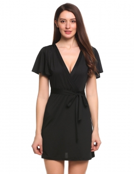 Black Front Cross V-Neck Short Ruffle Sleeve Solid Pullover Elastic Dress, Multicolor
Black Front Cross V-Neck Short Ruffle Sleeve Solid Pullover Elastic Dress, Multicolor