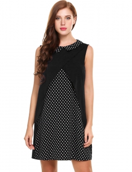 Black Sleeveless Dot Patchwork Turn Down Collar Loose Chiffon Dress, Multicolor
Black Sleeveless Dot Patchwork Turn Down Collar Loose Chiffon Dress, Multicolor