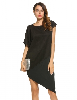 Black Women Boat Neck Short Sleeve Patchwork Asymmetry Casual Dresses, Multicolor
Black Women Boat Neck Short Sleeve Patchwork Asymmetry Casual Dresses, Multicolor