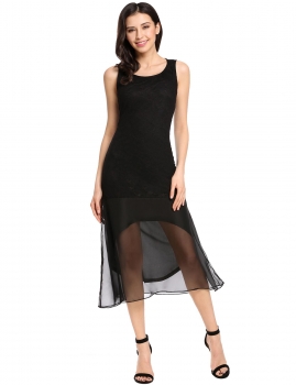 Black Sleeveless Lace Mesh Patchwork O Neck Pullover Package Hip Mid-Calf Dress, Multicolor
Black Sleeveless Lace Mesh Patchwork O Neck Pullover Package Hip Mid-Calf Dress, Multicolor