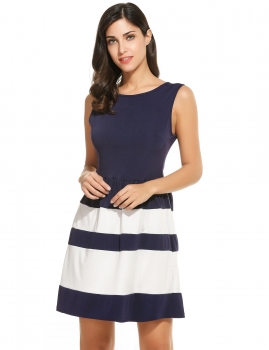 Dark blue Women O-Neck Sleeveless Striped Slim Fit Tank Mini Casual Dresses, Multicolor
Dark blue Women O-Neck Sleeveless Striped Slim Fit Tank Mini Casual Dresses, Multicolor