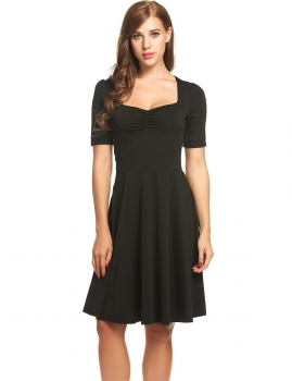 Black Women V-Neck Short Sleeve Solid A-line Pleated Tunic Pullover Elastic Slim Casual Dresses, Multicolor
Black Women V-Neck Short Sleeve Solid A-line Pleated Tunic Pullover Elastic Slim Casual Dresses, Multicolor