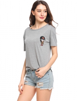 Gray Character Embroidery Elastic O-Neck Short Sleeve Pullover T-Shirt, Multicolor
Gray Character Embroidery Elastic O-Neck Short Sleeve Pullover T-Shirt, Multicolor