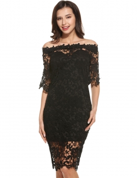 Black Women Casual Half Sleeve Lace Floral Off the Shoulder Slim Pencil Dress, Multicolor
Black Women Casual Half Sleeve Lace Floral Off the Shoulder Slim Pencil Dress, Multicolor