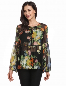 Black Flare Sleeve Floral Print Pullover Casual Sheer Chiffon Blouse, Multicolor
Black Flare Sleeve Floral Print Pullover Casual Sheer Chiffon Blouse, Multicolor