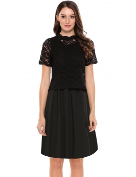 Black Solid Sleeveless A Line Dress with Hollow Lace Blouse Set, Multicolor
Black Solid Sleeveless A Line Dress with Hollow Lace Blouse Set, Multicolor