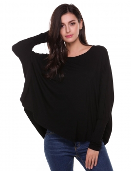 Black O-Neck Long Batwing Sleeve Irregular Hem Solid Loose Tops, Multicolor
Black O-Neck Long Batwing Sleeve Irregular Hem Solid Loose Tops, Multicolor