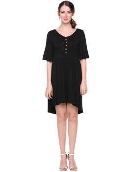 Black V-Neck Half Flare Sleeve Solid Pleated Asymmetrical Hem Knit Elastic Dress, Multicolor
Black V-Neck Half Flare Sleeve Solid Pleated Asymmetrical Hem Knit Elastic Dress, Multicolor