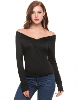 Black Off the Shoulder Pleated Elastic Slim V-Neck Long Sleeve Solid Top, Multicolor
Black Off the Shoulder Pleated Elastic Slim V-Neck Long Sleeve Solid Top, Multicolor