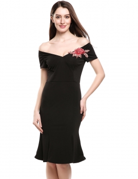 Black Vintage Styles V-Neck Short Sleeve Solid Off Shoulder Mermaid Going Out Dress, Multicolor
Black Vintage Styles V-Neck Short Sleeve Solid Off Shoulder Mermaid Going Out Dress, Multicolor