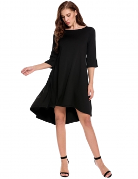 Black O-Neck 3"4 Sleeve Solid Back Pleated Asymmetrical Hem Casual Dress, Multicolor
Black O-Neck 3"4 Sleeve Solid Back Pleated Asymmetrical Hem Casual Dress, Multicolor