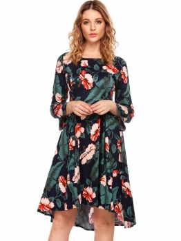 Navy blue Vintage Long Sleeve Floral Print O Neck High Low Elegant Swing Dress, Multicolor
Navy blue Vintage Long Sleeve Floral Print O Neck High Low Elegant Swing Dress, Multicolor