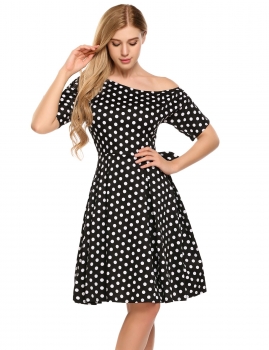 Black and White Polka Dot Back Bow Tie One Shoulder Rockabilly Swing Dress, Multicolor
Black and White Polka Dot Back Bow Tie One Shoulder Rockabilly Swing Dress, Multicolor