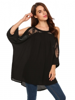 Black Cold Shoulder 3"4 Batwing Sleeve Patchwork Chiffon Loose Tops, Multicolor
Black Cold Shoulder 3"4 Batwing Sleeve Patchwork Chiffon Loose Tops, Multicolor