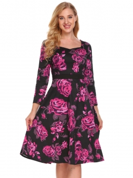 Black Square Collar Long Sleeve Floral Print Party Swing Casual Dress, Multicolor
Black Square Collar Long Sleeve Floral Print Party Swing Casual Dress, Multicolor