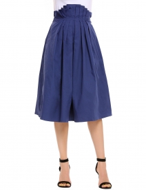 navy blue retro style solid button fake pocket a-line skirt