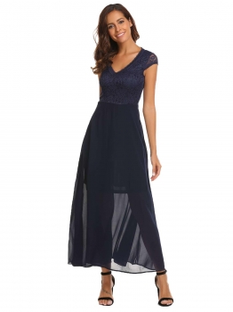 Navy blue Women Fashion V-Neck Short Cap Sleeve Lace Patchwork High Waist Long Maxi Dress, Multicolor
Navy blue Women Fashion V-Neck Short Cap Sleeve Lace Patchwork High Waist Long Maxi Dress, Multicolor