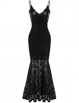 Black Spaghetti Strap Sequins Embellished Hollow Lace Fishtail Maxi Mermaid Dress, Multicolor
Black Spaghetti Strap Sequins Embellished Hollow Lace Fishtail Maxi Mermaid Dress, Multicolor