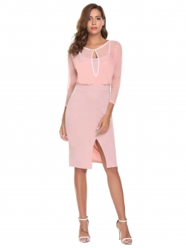 Apricot 3"4 Sleeve Mesh Patchwork Knee Length See Through Package Hip Work Dress, Multicolor
Apricot 3"4 Sleeve Mesh Patchwork Knee Length See Through Package Hip Work Dress, Multicolor