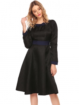 Black Vintage Bow Long Sleeve Jacquard Patchwork Midi Swing Party Dress, Multicolor
Black Vintage Bow Long Sleeve Jacquard Patchwork Midi Swing Party Dress, Multicolor