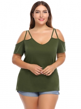 Army green Plus Size V-Neck Cold Shoulder Short Sleeve Solid Slim Fit Tops, Multicolor
Army green Plus Size V-Neck Cold Shoulder Short Sleeve Solid Slim Fit Tops, Multicolor