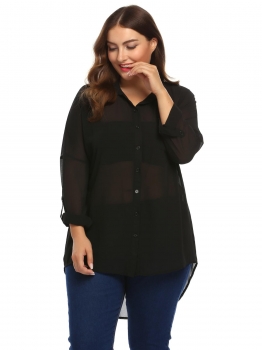 Black Plus Size Roll Up Sleeve High Low Hem Button Down Chiffon Shirt, Multicolor
Black Plus Size Roll Up Sleeve High Low Hem Button Down Chiffon Shirt, Multicolor