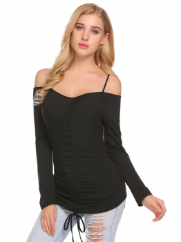 Women Spaghetti Strap Cold Shoulder Long Sleeve Drawstring Slim Fit T-Shirt Tops, Multicolor
Women Spaghetti Strap Cold Shoulder Long Sleeve Drawstring Slim Fit T-Shirt Tops, Multicolor