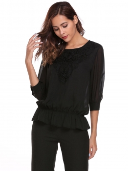 Black Keyhole Back 3"4 Sleeve Ruffles Applique Patchwork Chiffon Blouse, Multicolor
Black Keyhole Back 3"4 Sleeve Ruffles Applique Patchwork Chiffon Blouse, Multicolor
