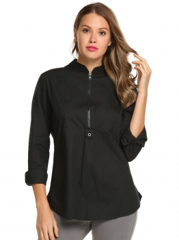 Black Long Sleeve Tunic Split Hem Fly Zipper Stand Collar Striped Tops, Multicolor
Black Long Sleeve Tunic Split Hem Fly Zipper Stand Collar Striped Tops, Multicolor