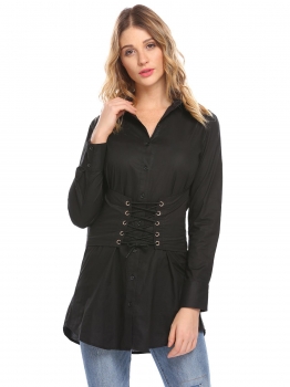Black Women Long Sleeve Casual Slim Fit Button Down Shirt w" Corset Waist Belt, Multicolor
Black Women Long Sleeve Casual Slim Fit Button Down Shirt w" Corset Waist Belt, Multicolor