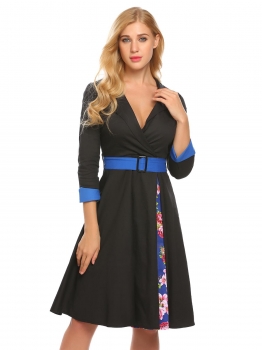 Black Women Wrap Split V Neck 3"4 Sleeve Printed Patchwork Vintage Style Swing Casual Dress, Multicolor
Black Women Wrap Split V Neck 3"4 Sleeve Printed Patchwork Vintage Style Swing Casual Dress, Multicolor