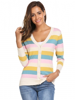 Multi-color V-Neck 3"4 Sleeve Patchwork Thread Hem and Cuffs Button Cardigans, Multicolor
Multi-color V-Neck 3"4 Sleeve Patchwork Thread Hem and Cuffs Button Cardigans, Multicolor