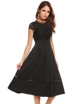 Women Casual O-Neck Cap Sleeve Lace Patchwork A-Line Pleated Hollow Out Sexy Dress, Multicolor
Women Casual O-Neck Cap Sleeve Lace Patchwork A-Line Pleated Hollow Out Sexy Dress, Multicolor