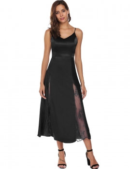 Black Spaghetti Strap Padded Backless Lace Satin Patchwork Maxi Dress, Multicolor
Black Spaghetti Strap Padded Backless Lace Satin Patchwork Maxi Dress, Multicolor